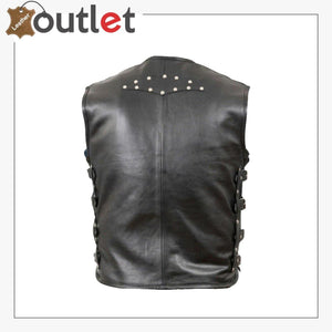 Men's Genuine Cow Leather Heavy Buckled Rocker Biker Motorcycle Vest