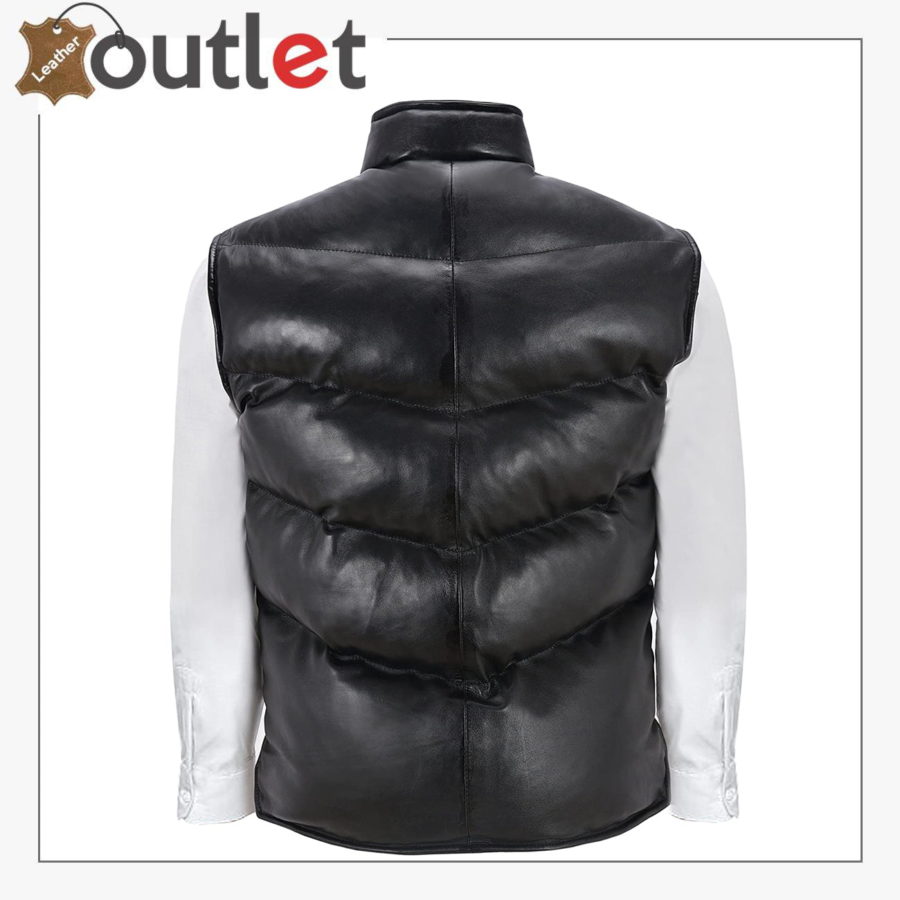Men's Puffer Leather Black Casual Vest Leather Outlet