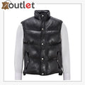 Men's Puffer Leather Black Casual Vest Leather Outlet