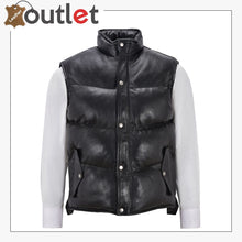 Load image into Gallery viewer, Men&#39;s Puffer Leather Black Casual Vest
