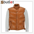 Men's Puffer Leather Brown Waistcoat Padded Lambskin Leather Casual Vest Leather Outlet