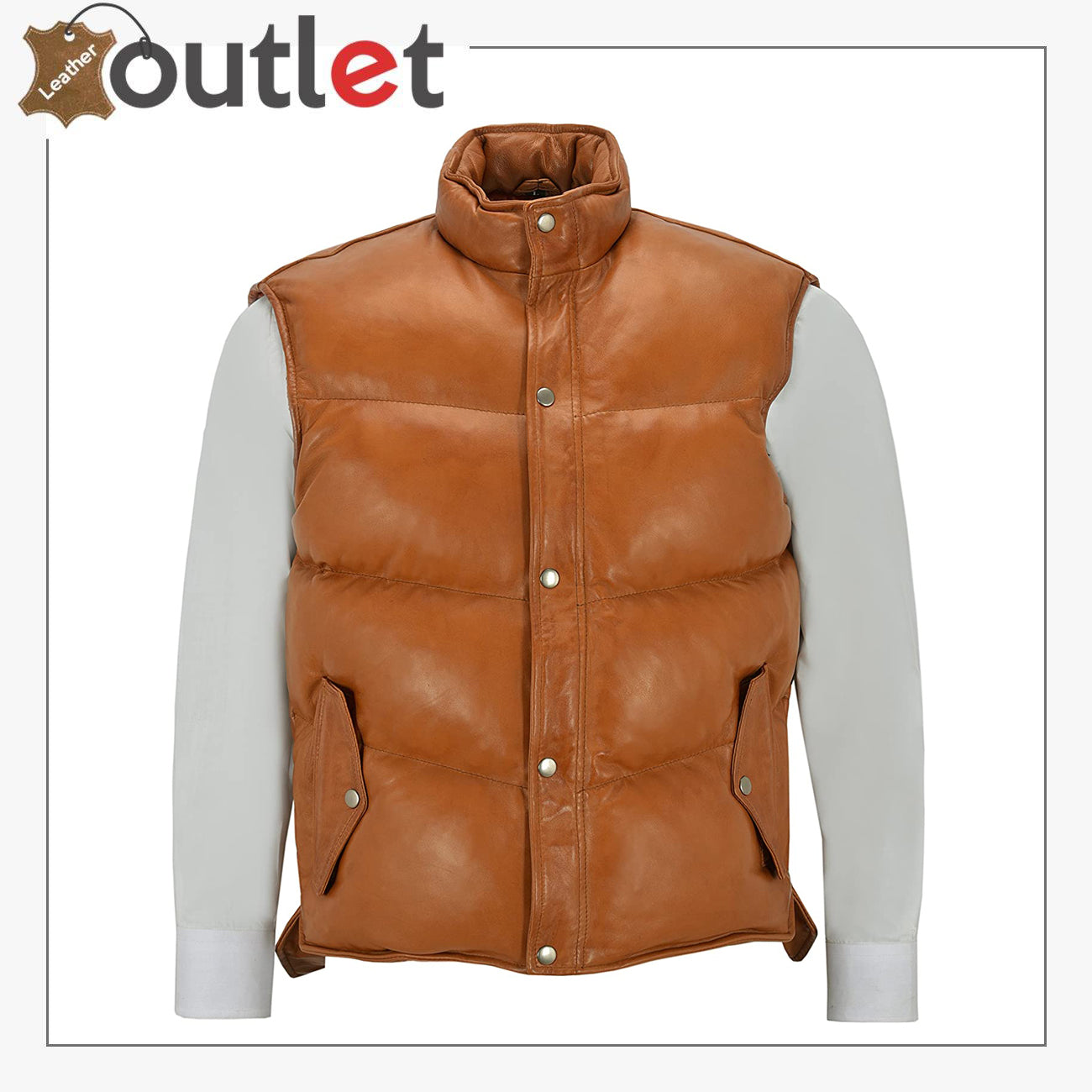 Men's Puffer Leather Brown Waistcoat Padded Lambskin Leather Casual Vest Leather Outlet