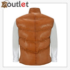 Men's Puffer Leather Brown Waistcoat Padded Lambskin Leather Casual Vest Leather Outlet
