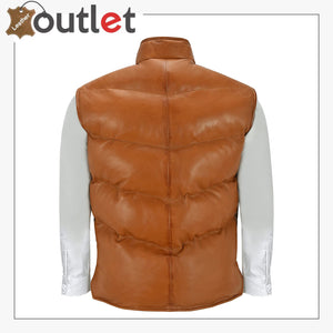 Men's Puffer Leather Brown Waistcoat Padded Lambskin Leather Casual Vest