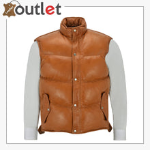 Load image into Gallery viewer, Men&#39;s Puffer Leather Brown Waistcoat Padded Lambskin Leather Casual Vest
