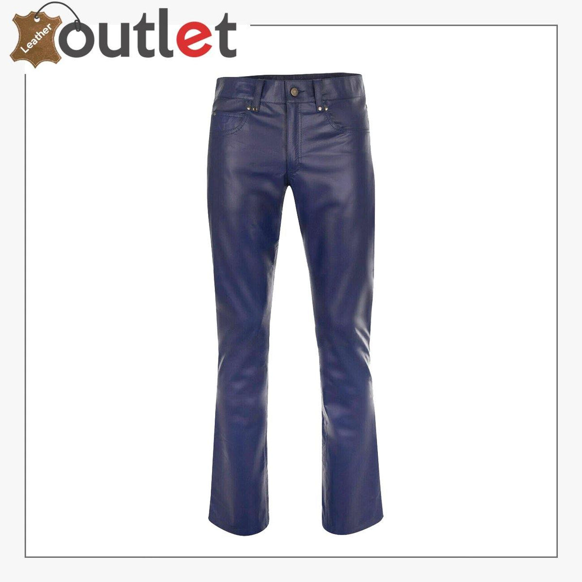Men's real leather biker pants with pre-shaped riding knee, front view