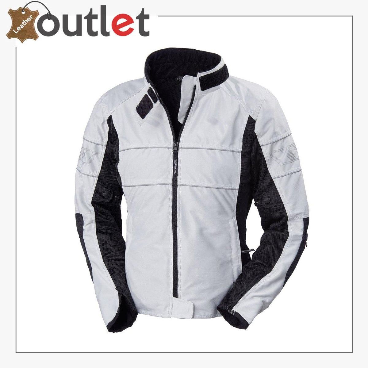 Mens black air vent motorcycle textile jacket with zip vents, front view