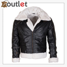Load image into Gallery viewer, Mens B3 Aviator Black Fur Bomber Leather Jacket
