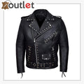 Mens Black Fashion Studded Punk Style Leather Jacket
