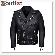Load image into Gallery viewer, Mens Black Fashion Studded Punk Style Leather Jacket
