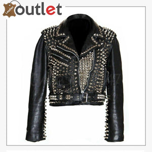 Mens Black Fashion Studded Style Leather Jacket