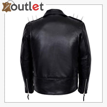 Load image into Gallery viewer, Mens Black Metal Spikes Motorcycle Cowhide Leather Jacket
