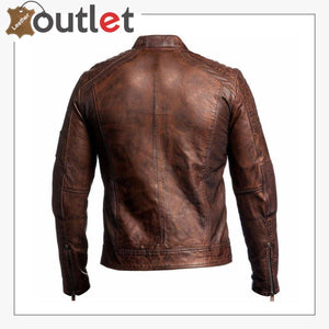 Mens Brown Cafe Racer Vintage Distressed Motorbike Leather Jacket - Leather Outlet