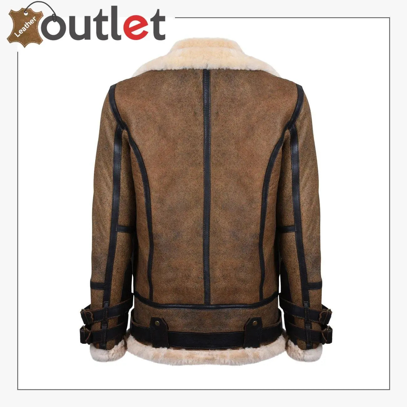 Mens Brown Vintage Pilot B3 Sheepskin Flying Leather Jacket - Leather Outlet