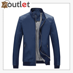 Mens Casual Stand Collar Slim PU Leather Bomber Jacket