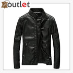 Mens Casual Zip Up Slim Bomber Faux Leather Jacket