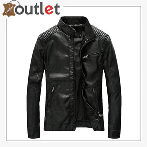 Mens Casual Zip Up Slim Bomber Faux Leather Jacket