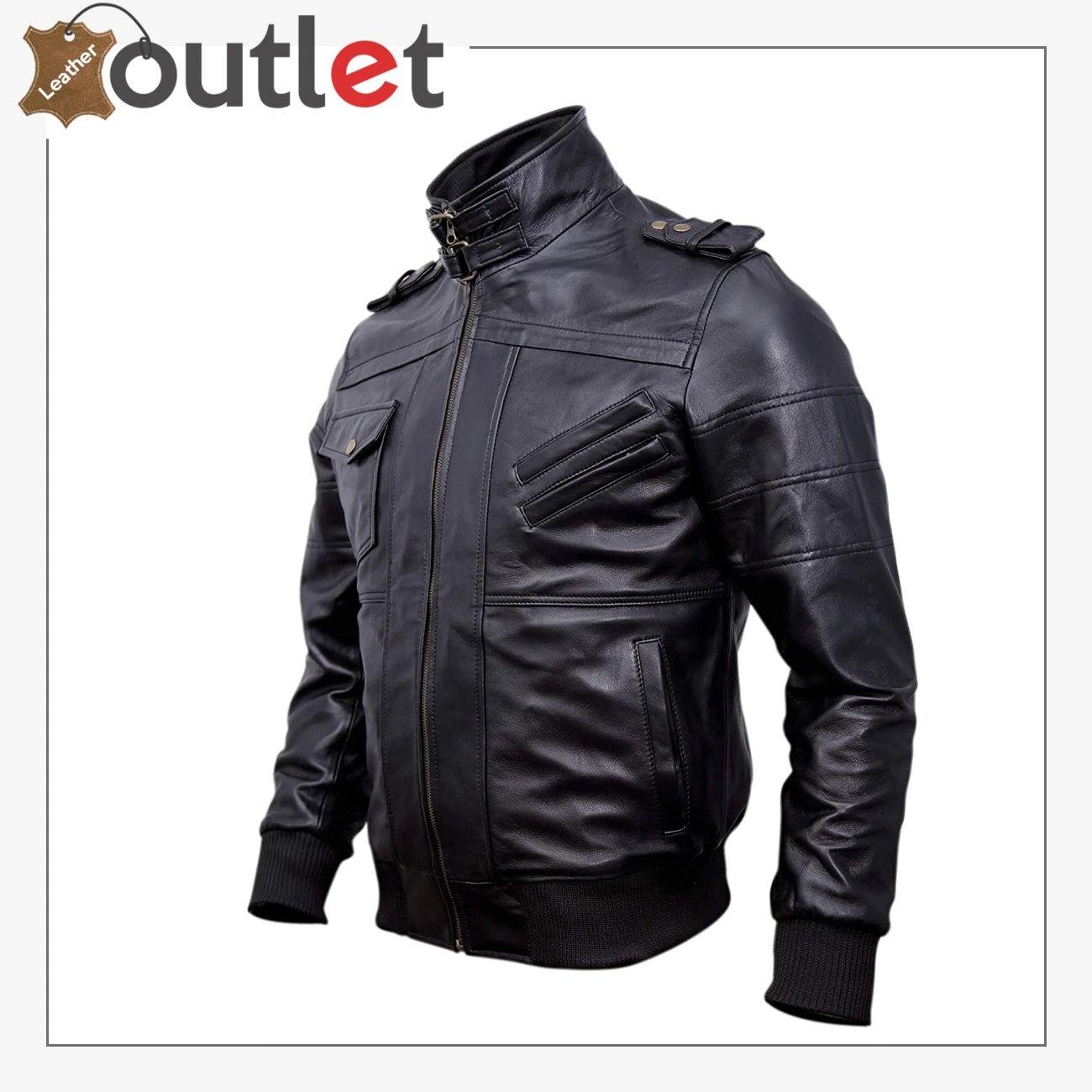 Mens Genuine Black Hooded Bomber Leather Jacket - Leather Outlet
