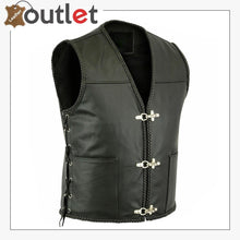Load image into Gallery viewer, Mens Leather Vest Buckle Motorbike Vest
