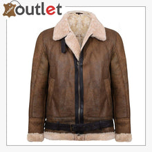 Load image into Gallery viewer, Mens Light Brown B3 Sheepskin Aviator Flying Leather Bomber Jacket
