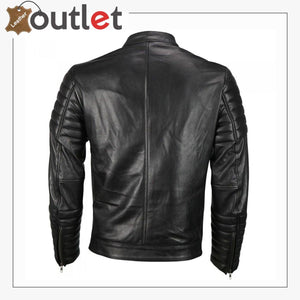 Mens Moto Snap Collar Biker Fashion Leather jacket - Leather Outlet