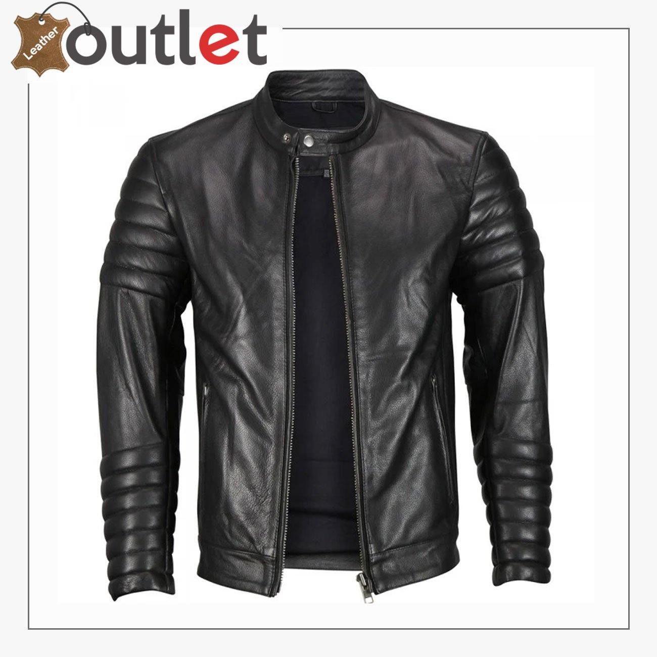 Mens Moto Snap Collar Biker Fashion Leather jacket - Leather Outlet