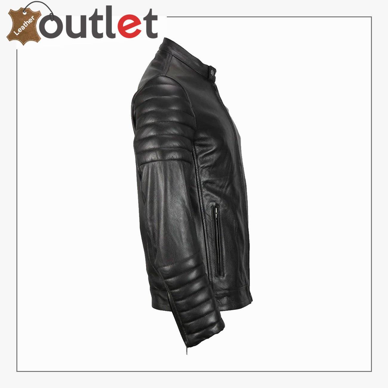 Mens Moto Snap Collar Biker Fashion Leather jacket - Leather Outlet