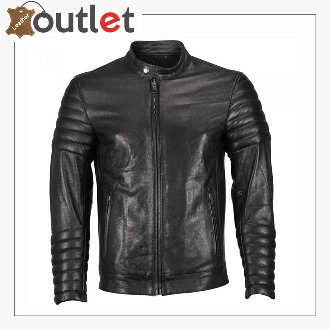 Mens Moto Snap Collar Biker Fashion Leather jacket - Leather Outlet