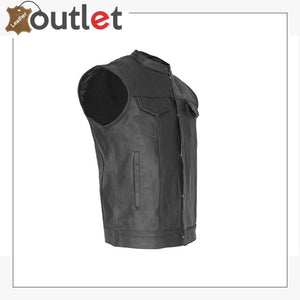 Mens Real Leather Anarchy Motorcycle Leather Vest - Leather Outlet