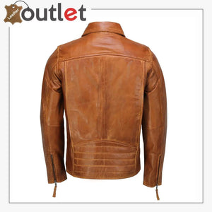 Classic Collar Retro Zip Up Biker Style Smart Slim Fit Mens Real Leather Jacket - Leather Outlet