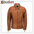 Classic Collar Retro Zip Up Biker Style Smart Slim Fit Mens Real Leather Jacket - Leather Outlet