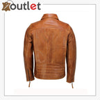 Mens Real Leather Jacket Classic Collar Retro Zip Up Biker Style Smart Slim Fit