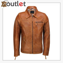Load image into Gallery viewer, Classic Collar Retro Zip Up Biker Style Smart Slim Fit Mens Real Leather Jacket - Leather Outlet
