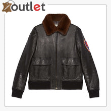 Load image into Gallery viewer, Mens Shearling Leather Bomber Jacket with Embroidery - Leather Outlet
