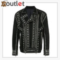 Mens Studded Punk Black Suede Leather Jacket	