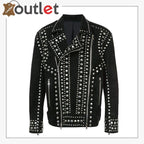 Mens Studded Punk Black Suede Leather Jacket	