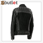 Mens Studded Punk Black Suede Leather Jacket	