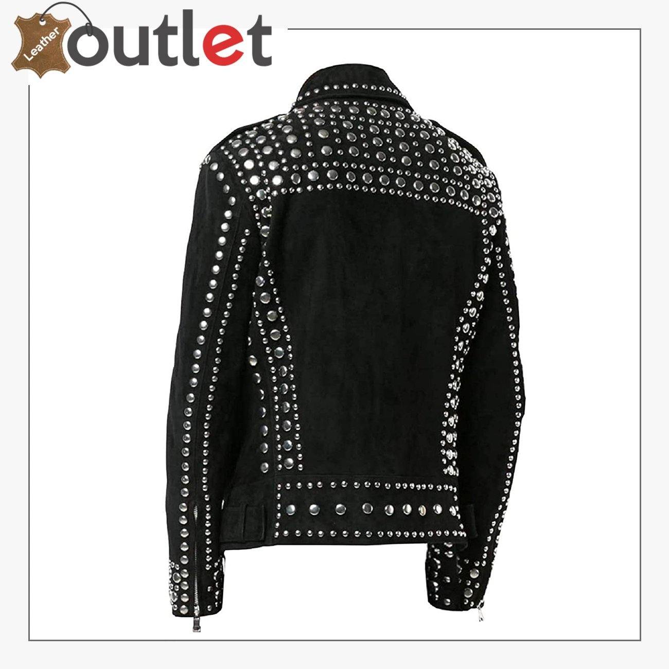 Mens Studded Punk Black Suede Leather Jacket	