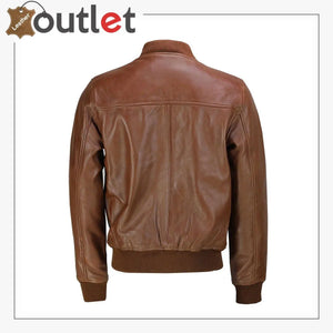 Mens Tan Soft Real Leather Smart Casual Vintage Bomber Biker Style Jacket - Leather Outlet