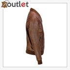 Mens Tan Soft Real Leather Smart Casual Vintage Bomber Biker Style Jacket - Leather Outlet