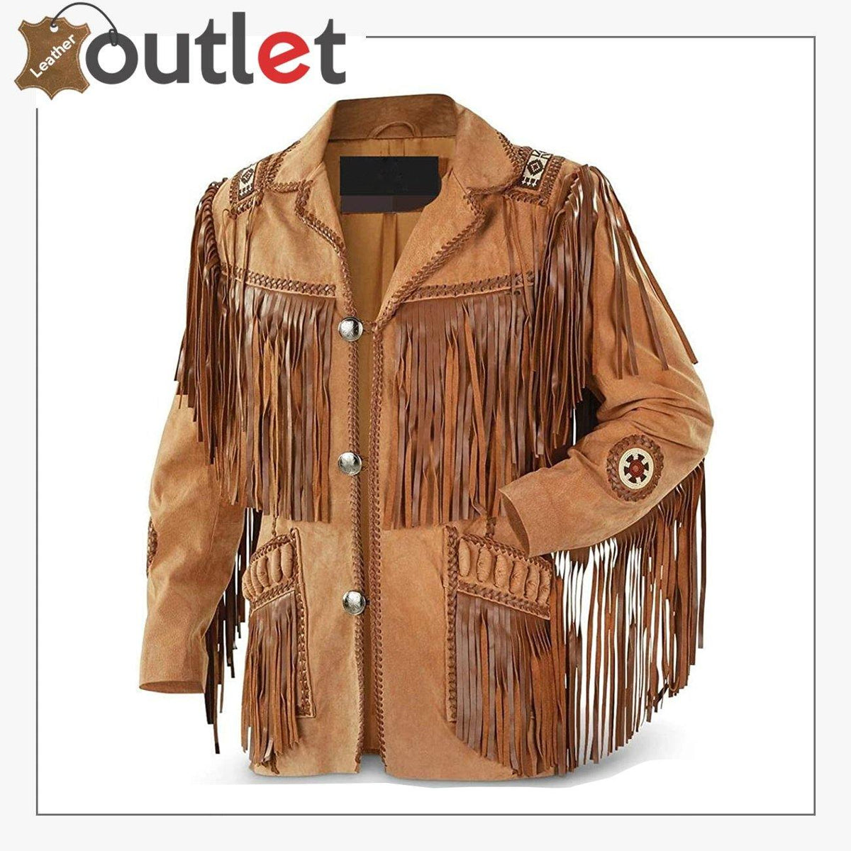 Mens traditional cowboy western leather jacket coat in brown, front view
