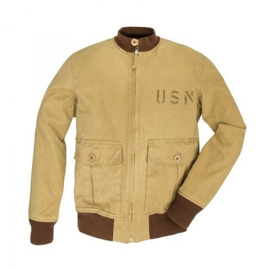Mens naval style aviator bomber leather jacket in brown hide