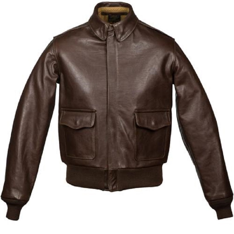 Mens brown A-2 bomber leather jacket in real hide