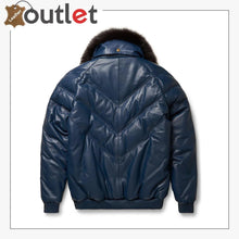 Load image into Gallery viewer, Mens V-Bomber Navy Leather Jacket
