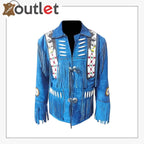Mens Western Cowboy Fringes Leather Jacket