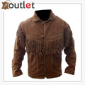 Mens Western Fringed Cowboy Suede Leather Jacket