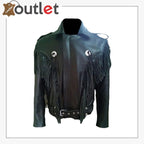 Mens Western Genuine Leather Cowboy Biker Fringed Jacket