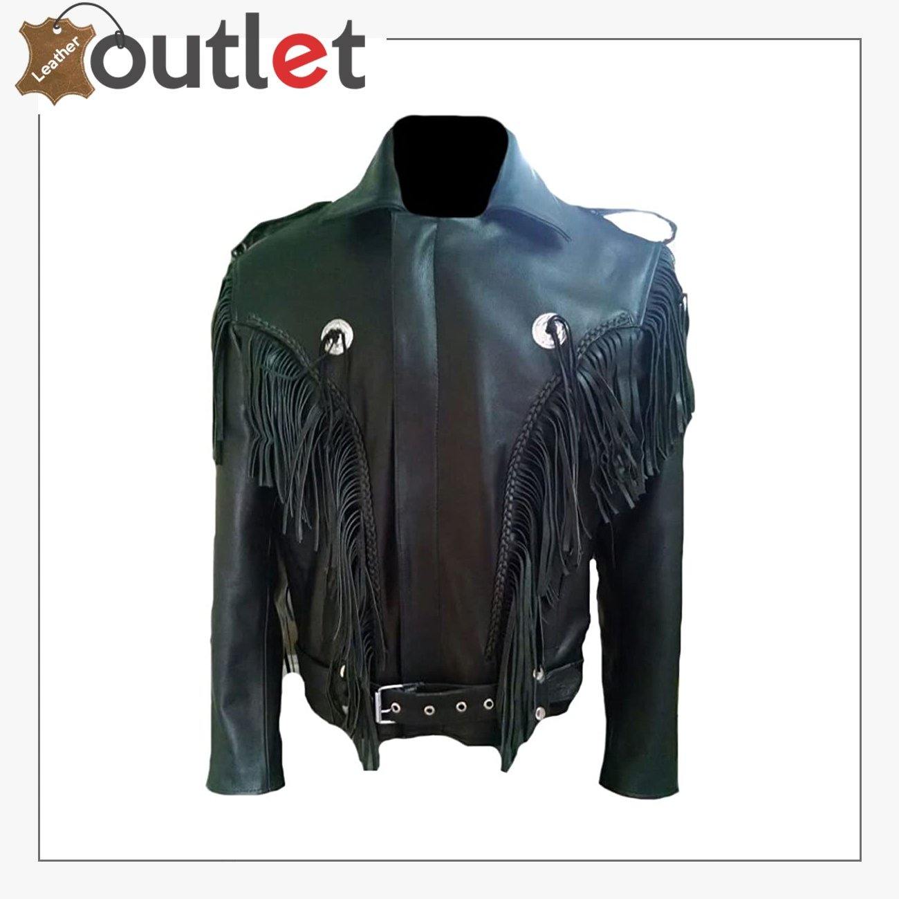 Mens Western Genuine Leather Cowboy Biker Fringed Jacket