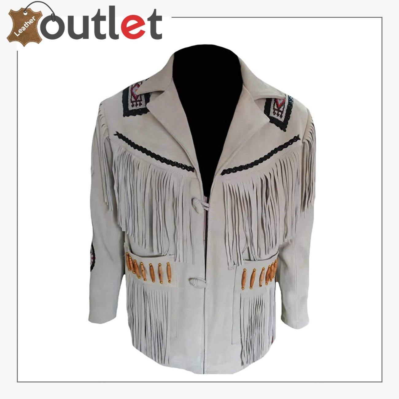 Mens Western Suede Leather Fringed Jacket 