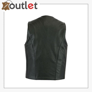 Mens Black Plain Real Leather Vests